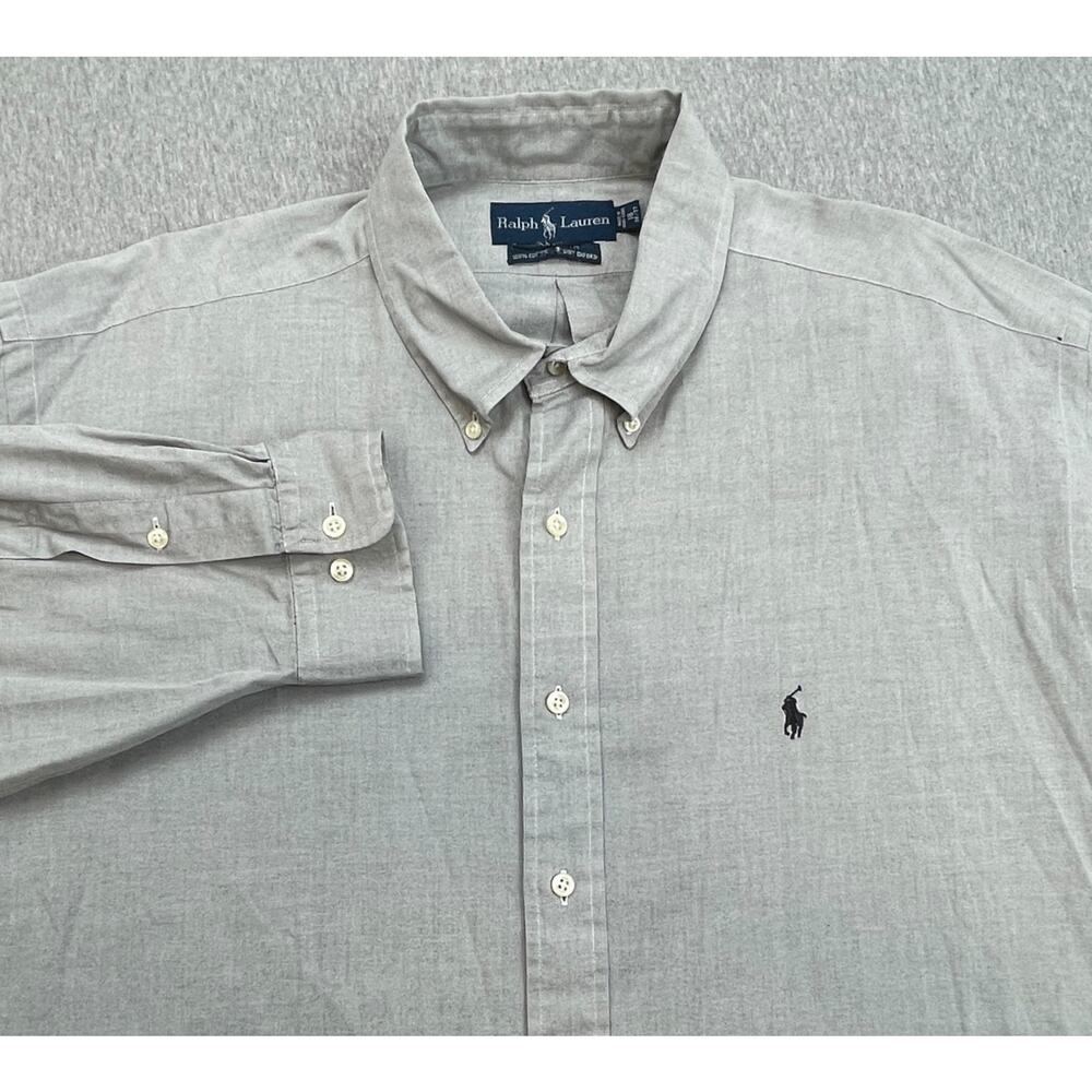 Polo Ralph Lauren Shirt‎ Men 18 - 36/37 Gray 100% Cotton Oxford OCBD Pony